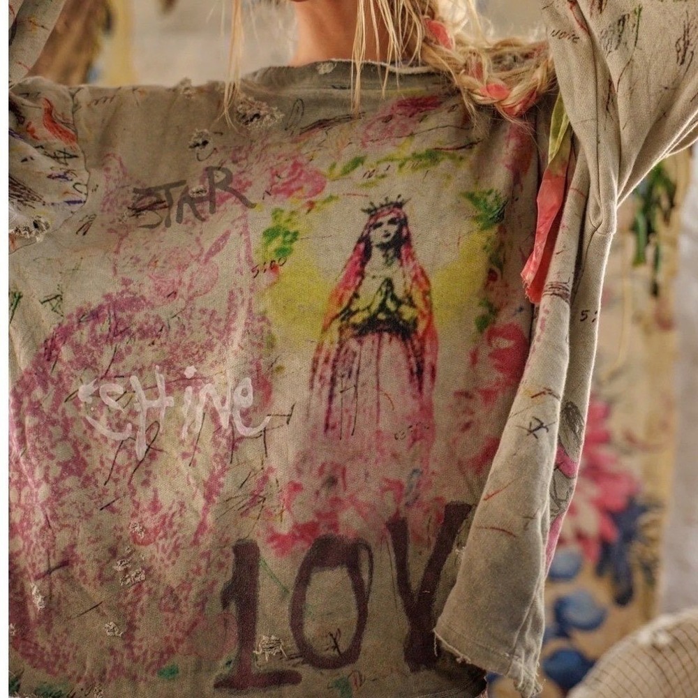 Magnolia Pearl Gray Heavily Distressed Mother Mary LOVE Sweatshirt NWT
